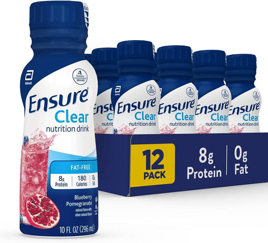 Ensure Liquid Clear Nutrition Drink, 0g fat, 8g of protein, Blueberry Pomegranate, 10 Fl Oz 12 Pack