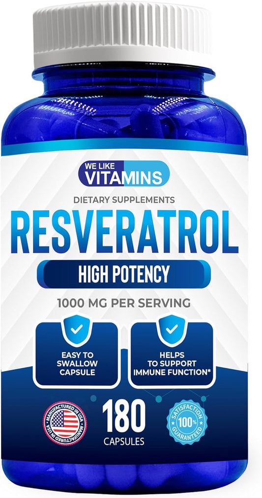 We Like Vitamins Resveratrol 1000mg per Serving - 180 Easy to Swallow Veggie Capsules - Na