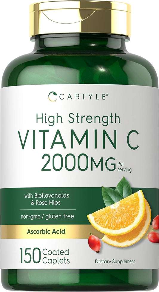 Carlyle Vitamin C 2000mg with Rose HIPS 150 Caplets Vegetarian, Non-GMO, Gluten Free Supplement