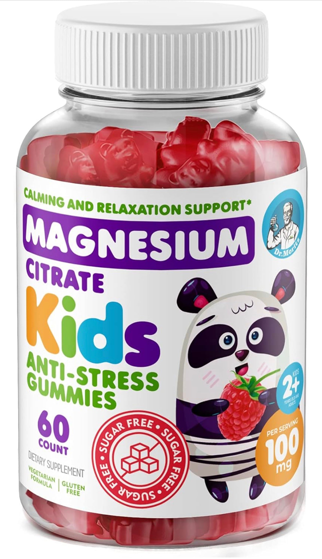 Kids Magnesium Gummies Sugar-Free - Calm Magnesium Gummies Supplement for Children, Sugar-