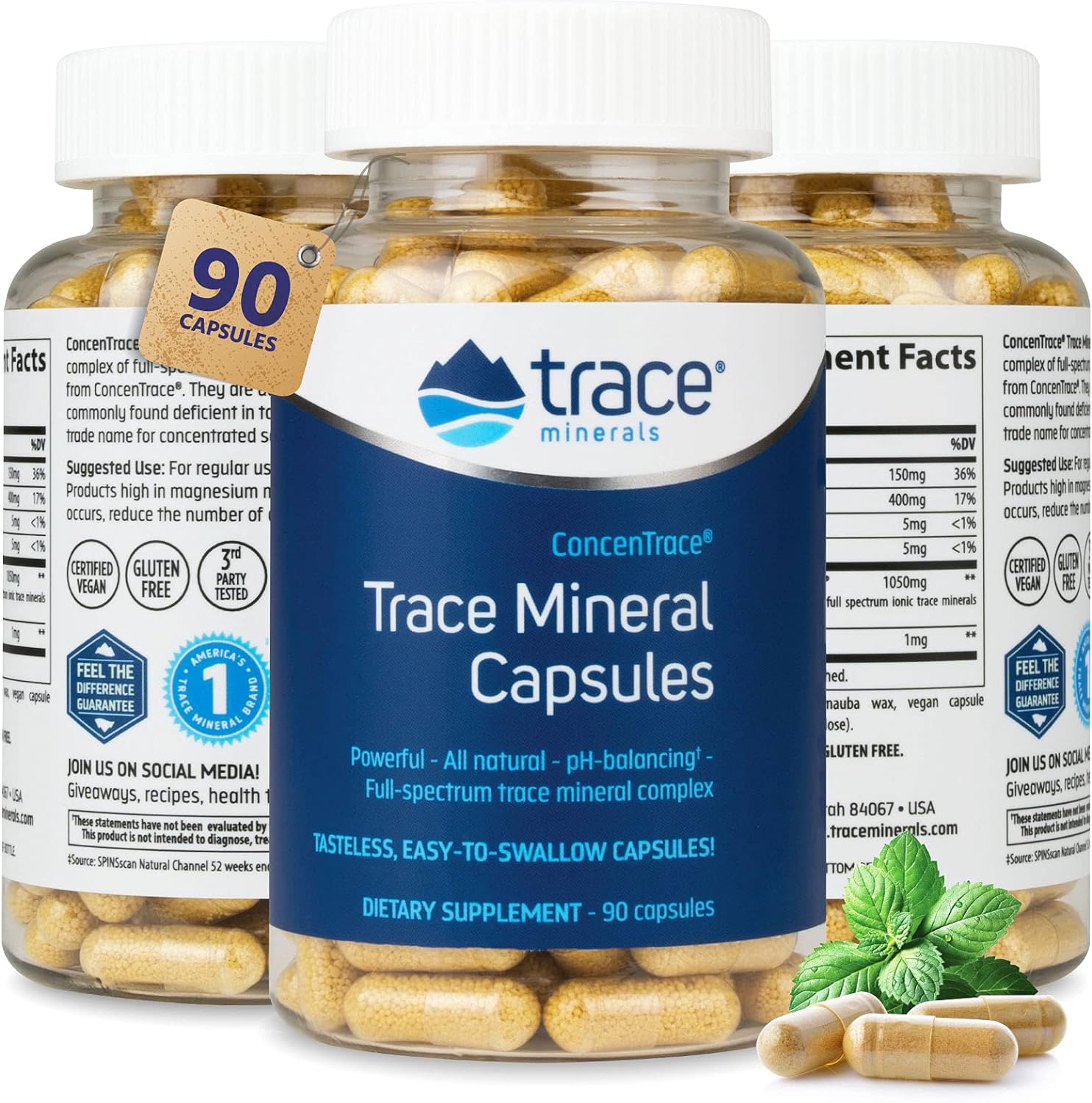 Trace Minerals | ConcenTrace Capsules |Daily Magnesium and Potassium Supplement | Certified Vegan, Non-GMO, Gluten-free-------------260