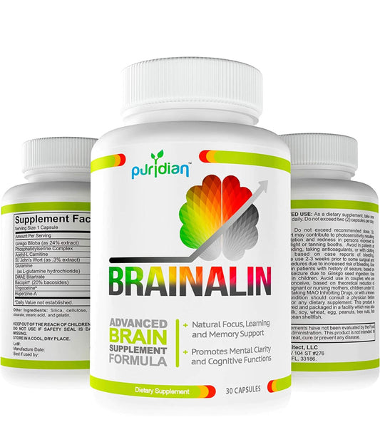 BRAINALIN Puridian Vitaminas para El Cerebro, Suplemento Nootropico Natural