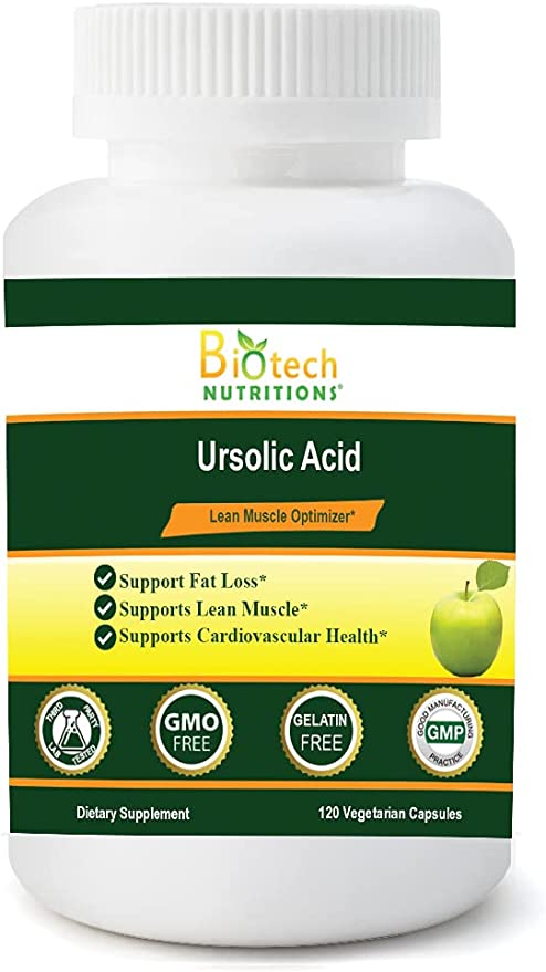 Biotech Nutritions Ursolic Acid 200 mg Gelatin Free Non-GMO Made in USA, 120 Count