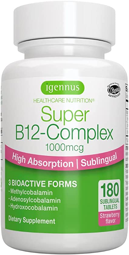 Super B12-Complex 1000mcg, Sublingual Vitamin B12, 180 Servings, Methylcobalamin, Adenosyl