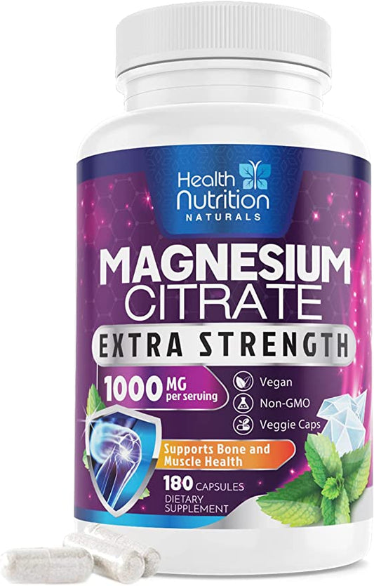 Magnesium Citrate Capsules 1000mg - Max Absorption Magnesium Powder Capsules for Muscle, N