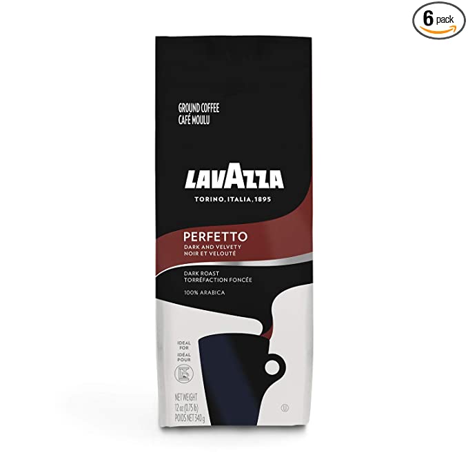 Lavazza Perfetto Ground Coffee Blend, Dark Roast, 12-Ounce Bags (Pack