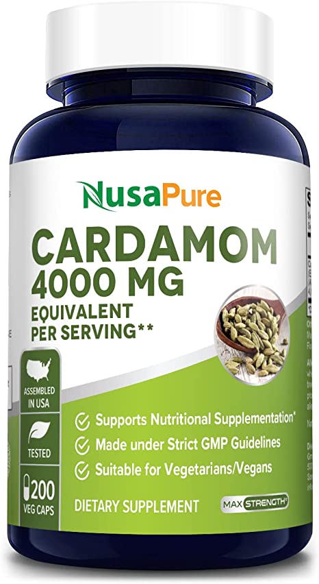 NusaPure Cardamom Extract 4000mg 200 Vegetarian Capsules (Non-GMO & Gluten Free)