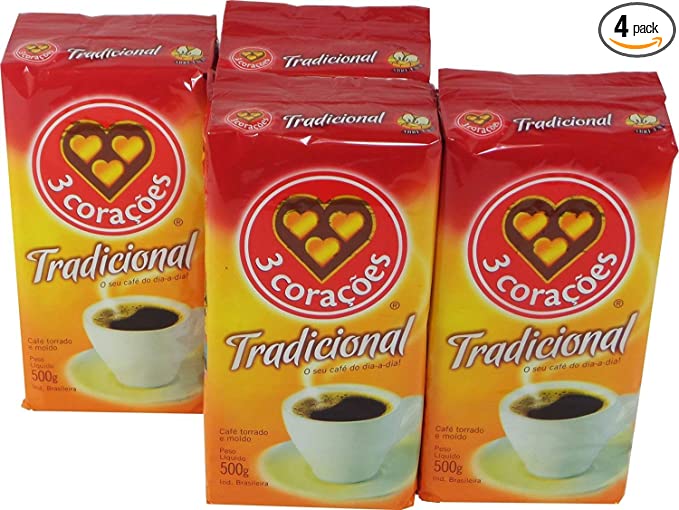 3 Coracoes Brazilian Ground Coffee 500 grams (Traditional , Pack of 4)