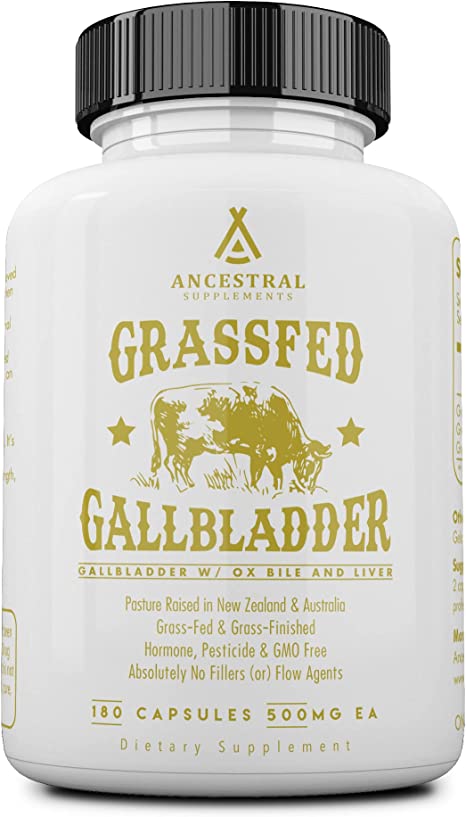 Ancestral Supplements Grass Fed Beef Gallbladder Supplements with Ox Bile and Liver, 1000m