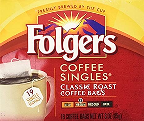 Folgers Classic Medium Roast Coffee Singles Serve Bags, 19 Count (Pack