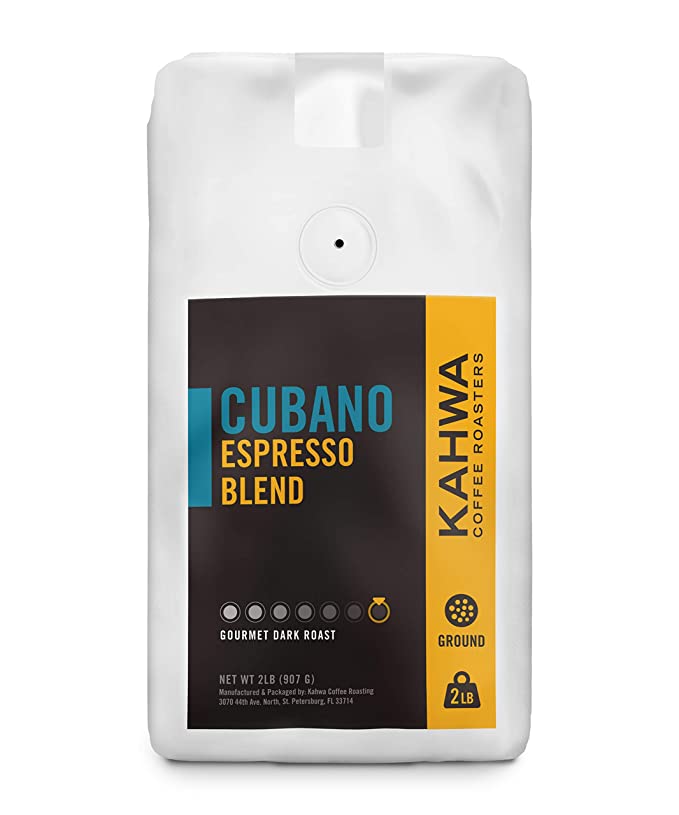 Kahwa Cuban Coffee Grounds, Cubano Dark Roast Espresso Blend, Ground C