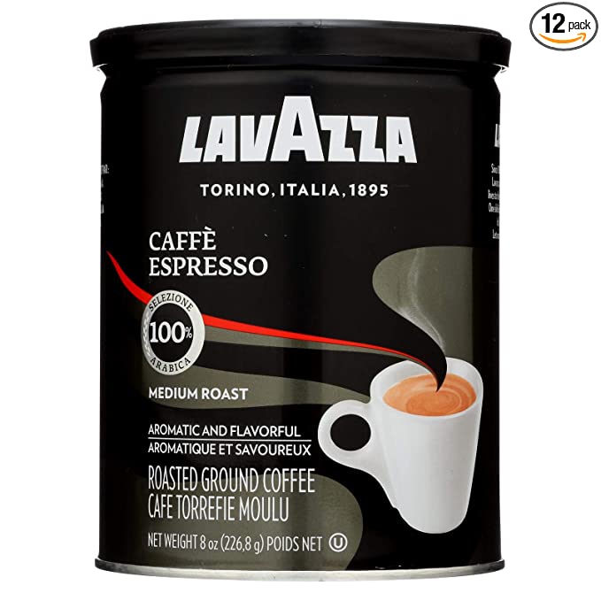 Lavazza Caffe Espresso Ground Coffee, Medium Roast 8 oz Cans Full Case