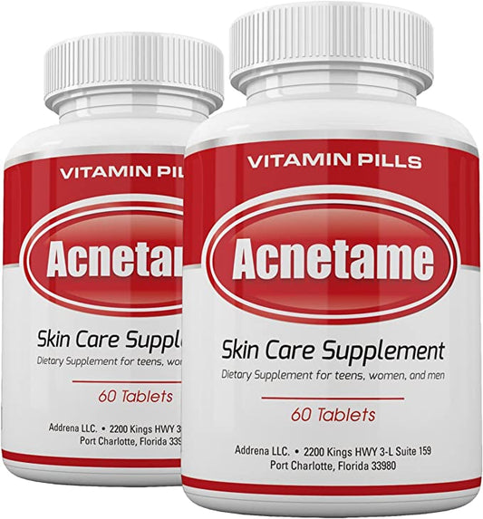 Acnetame Acne Pills 2 Pack 120 Pills- Vitamin Supplements for Acne Breakouts- Hormonal Pim