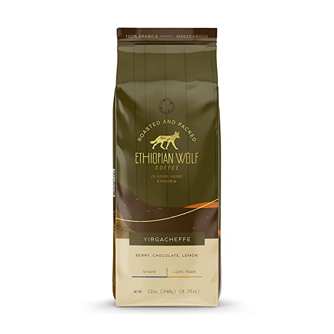 Ethiopian Wolf Coffee Single Origin Yirgacheffe, Light Roast Ground Co