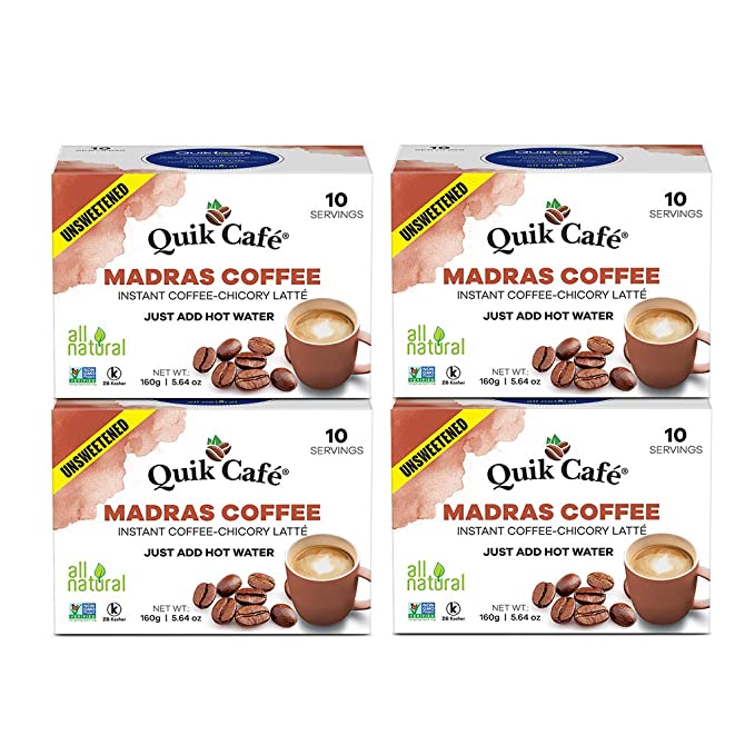 Quik Cafe Unsweetened Madras Coffee - 40 Count (4 Boxes of 10 Each)