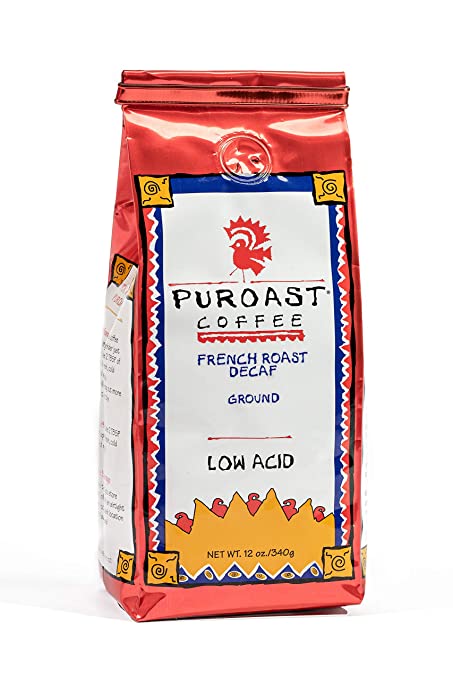 Puroast Low Acid Ground Coffee, French Roast Natural Decaf, High Antio