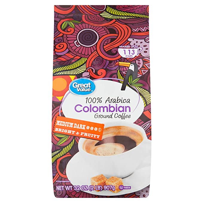 Great Value 100% Arabica Colombian Medium Dark Ground Coffee - 32 oz.