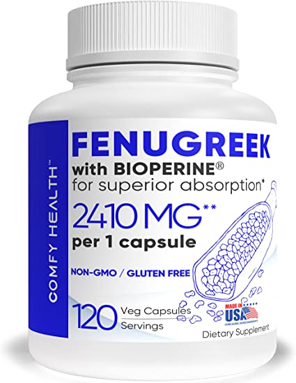 COMFY HEALTH Fenugreek Capsules, 2410mg Per Capsule, 120 Count, Fenugreek Pills With Biope