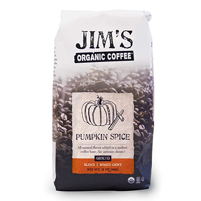Jim’s Organic Coffee – Pumpkin Spice, All Natural Flavored Blend – Lig