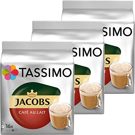 Tassimo Jacobs Café au Lait 3-Pack, Coffee Capsules, Milk Coffee, Roas