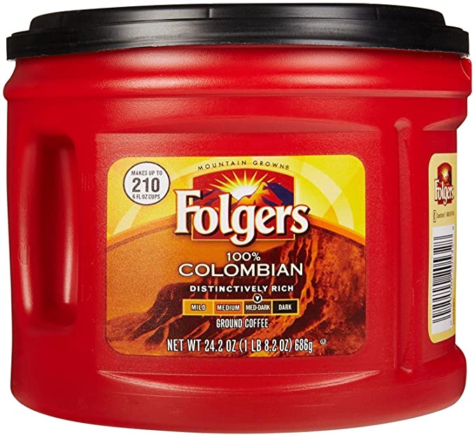 Folgers 100% Colombian Ground Coffee, Medium Dark Roast, 24.2 Ounce (P