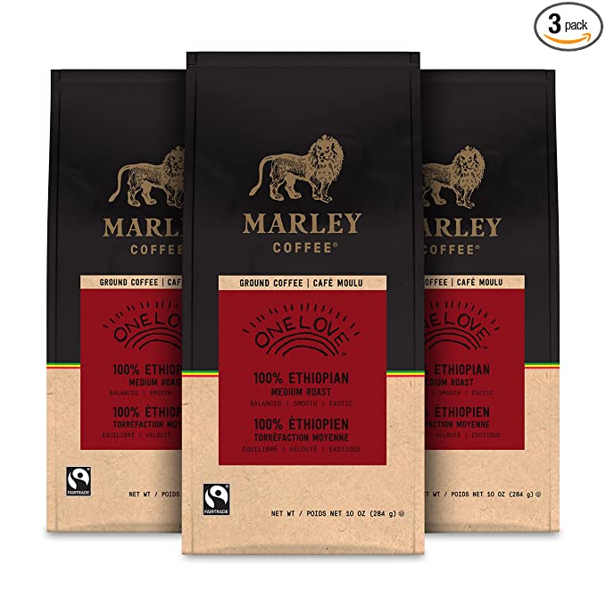 Marley Coffee One Love, 100% Ethiopian, Medium Roast, Ground Coffee, 1