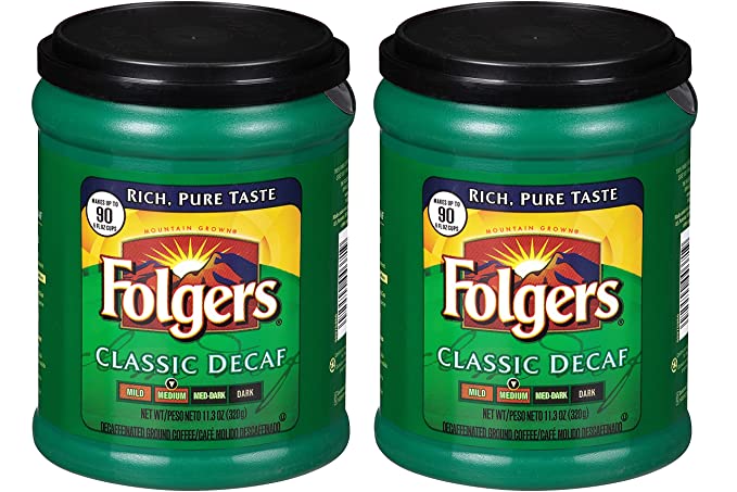 Folgers Classic Decaf Coffee 2-Pack, 2-11.3OZ Canisters, Mountain Grow