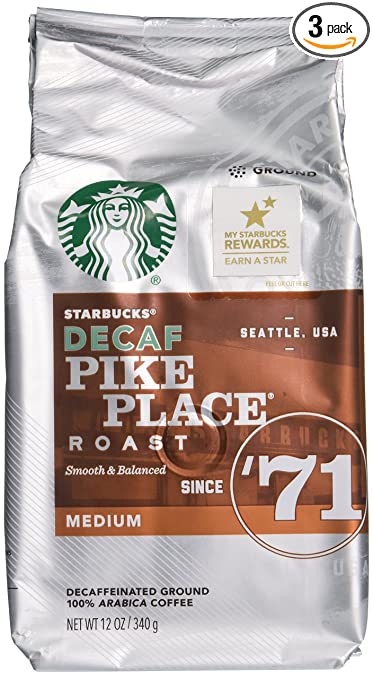 Starbucks Decaf Pike Place Roast, Ground, 12 oz. Bag (Pack of 3) (Pack
